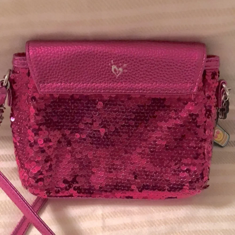 Justice “S” Monogram Fuchsia Pink Sequin Purse Bag with Emoji Charms